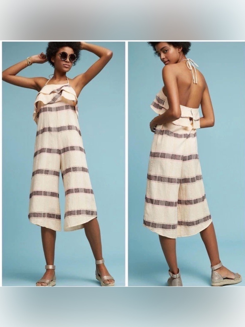 Saturday Sunday Anthropologie Marina
Jumpsuit M Halter Peach Pink Plaid
Crop Leg